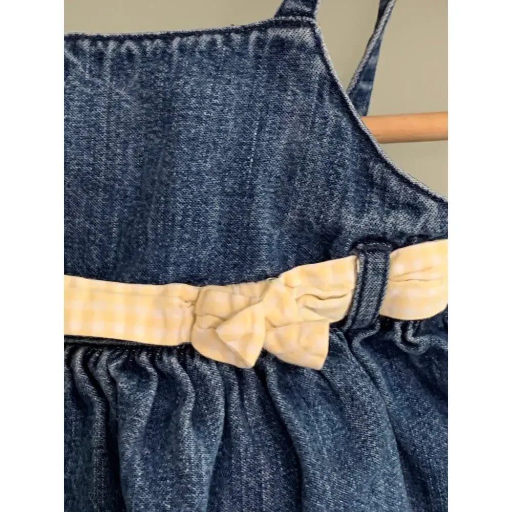 Gymboree Vintage Denim Jumper Dress Embroidered Floral Blue 12-18 Mos.